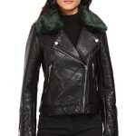 Styled & Disturbed Creatures of Comfort Blank NYC Vegan Leather Romoveable Green Faux Fur Collar in Speaking Terms